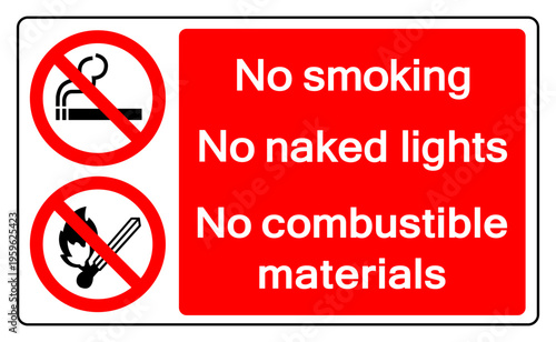 No Smoking No Naked light No Combustible Materials Symbol Sign, Vector Illustration, Isolate On White Background Label. EPS10