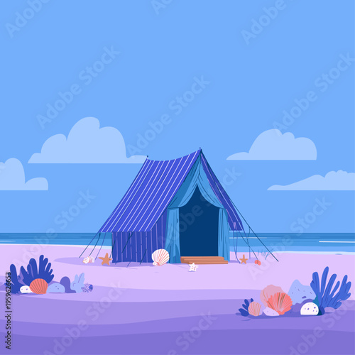 Blue and White Striped Beach Cabana