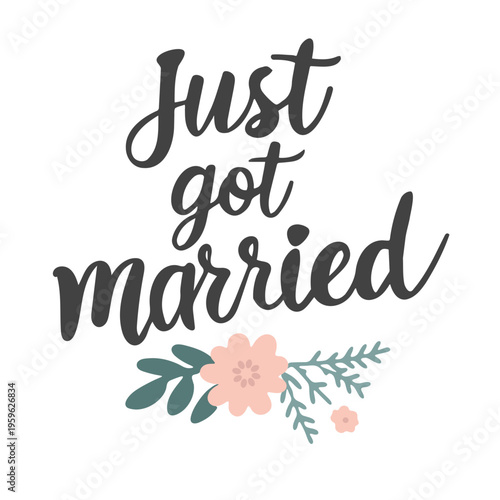 A beautiful vector graphic illustration of a wedding announcement with flowers and leaves