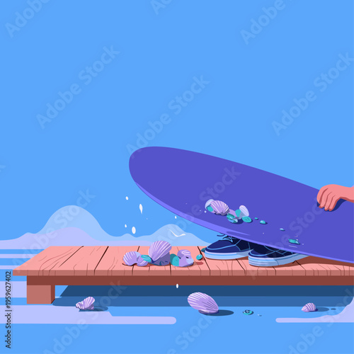 Blue Neoprene Surfboard Cover on Deck