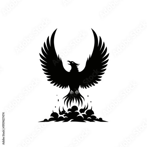 Dramatic Silhouette of a Phoenix Rising from the Ashes.
