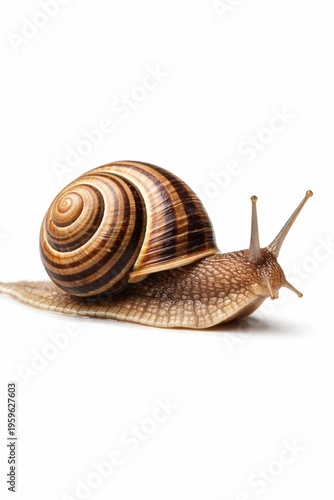 Snail isolated on white background slow animal macro detail