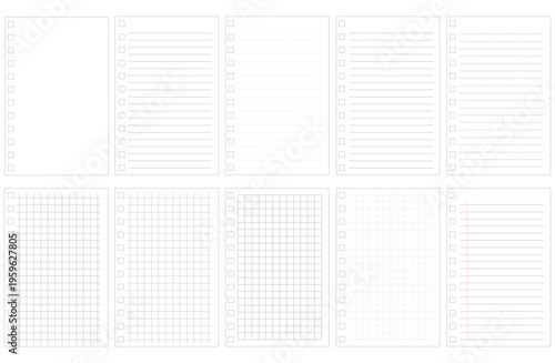 Rectangular perforated notepad set with transparent background, lines, dotted lines, and grid lines.