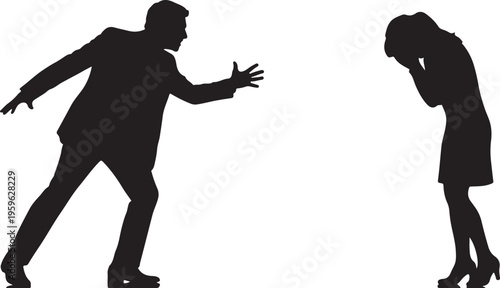 Man arguing with a crying woman, depicting conflict and distress, black and white