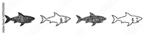 Sketch shark icon design set
