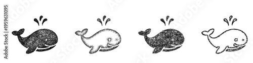 Sketch whale icon design set