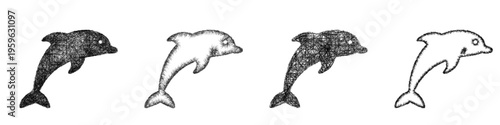 Sketch dolphin icon design set