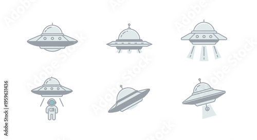 Collection of Retro Sci-Fi Flying Saucers and Extraterrestrial Spaceships with Beams