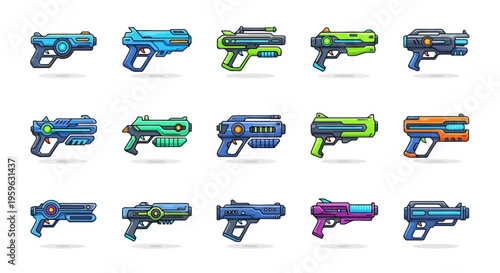Collection of Futuristic Sci-Fi Blasters and Laser Guns for Games and Digital Art Projects