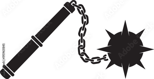Medieval spiked flail weapon silhouette, dangerous historical combat tool illustration