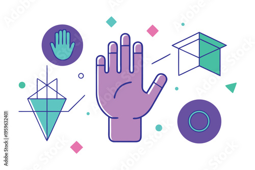 Set of multiple wireframe hand gestures 