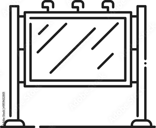 Street promo billboard stand display line icon or pictogram. Exhibition advertising billboard outline symbol, street outdoor banner lineart vector pictogram. Presentation stand display sign or icon