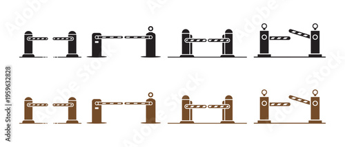 Set of Barrier Gates in Flat Design with Open and Closed Positions for Parking and Access Control.