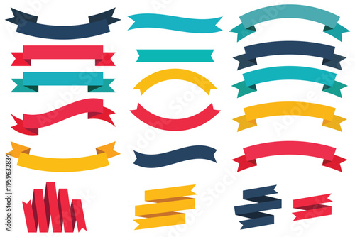 Ribbon icon banners set. Ribbon elements set. Starburst label. Vintage. Colourful Vector Ribbon Banners. Vector illustration.