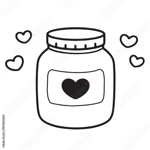 Jar heart love container cute simple black white drawing outline