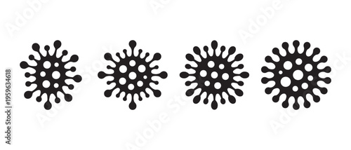 Minimalist black virus and bacteria icons on white, depicting microscopic organisms and infectious disease.