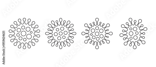 Abstract line art illustration of various virus and germ cells, depicting microscopic pathogens on a clean white background.