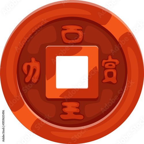 Pirate font type asian coin with hole number 0 zero. Corsair marine sailing font vector number, nautical typeface digit. Pirate treasure hunt typography numeral symbol with chinese ancient money coin