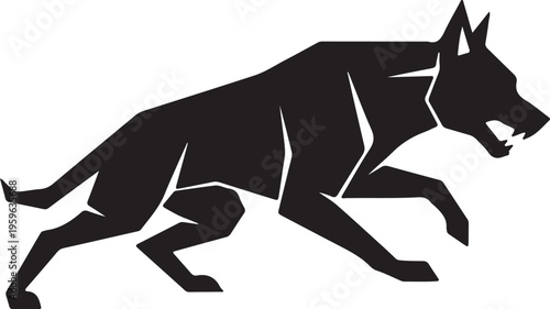 Aggressive black wolf silhouette vector, geometric guard dog mascot, fierce predator animal profile for sports branding and security logos isolated PNG with Transparent Background