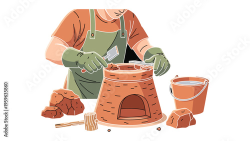 Artisan Crafting: A skilled artisan meticulously works on a clay structure, bringing forth a timeless creation using his craftsmanship, representing artistry and skill.