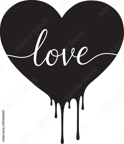 Dripping heart with love lettering vector bold romantic grunge style design