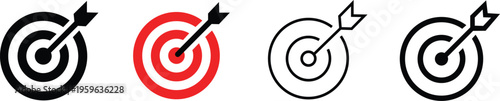 Handmade target icon set with arrow hitting bullseye goal symbol EPS 10 vector

