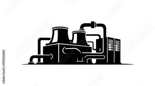 Industrial Factory Vector Illustration with Pipes and Smokestacks