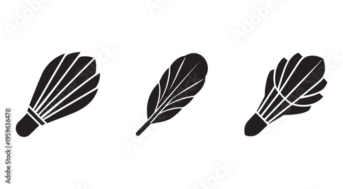 Badminton shuttlecock icons in different angles  sports equipment  shuttles