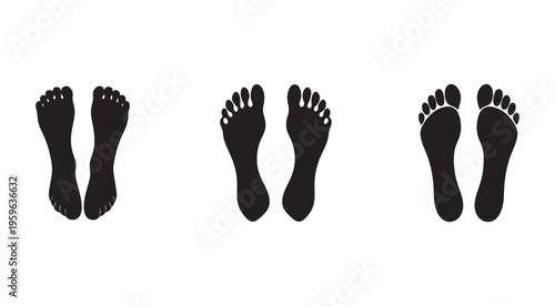 Barefoot footprints in different positions on white background for design and illustration purposes  various human foot silhouettes