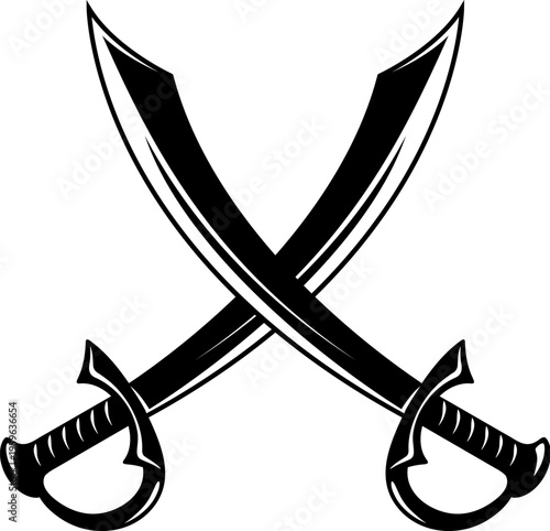 Pirate captain crossed cutlass swords icon. Warrior battle daggers monochrome symbol, pirate weapon swords graphic vector icon. Corsair crossed sabers isolated icon