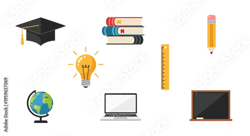 A vibrant compilation of academic and learning essentials, symbolizing the journey of education, discovery, and intellectual development