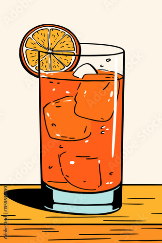 Stylized Aperol Spritz Glass Contour Illustration