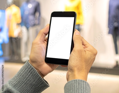 Person Holding a Smartphone in a Store.