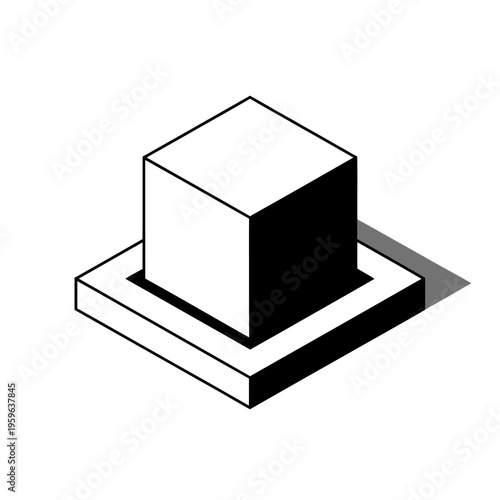 Geometric 3D Cube on Platform Illustration.