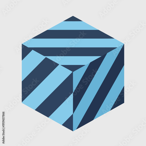 Geometric 3D Cube with Striped Pattern.