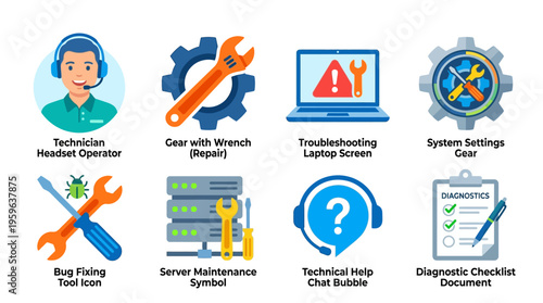 Technician troubleshoots server with vector graphics tools and software