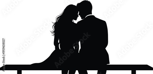 Romantic couple silhouettes, love bench illustration, affectionate figures icons, relationship silhouettes, companionship design, intimate moment graphics, romantic lifestyle art