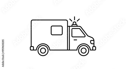 Ambulance line icon in minimal outline style, emergency medical vehicle symbol, healthcare transport concept, simple ambulance illustration isolated on white background for web and app use