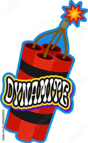 Corsair pirate dynamite retro Y2K sticker or patch. Filibuster treasure hunting vintage tag, piracy and marine Y2K vector sticker. TNT explosive with burning wick, corsair nautical retro label