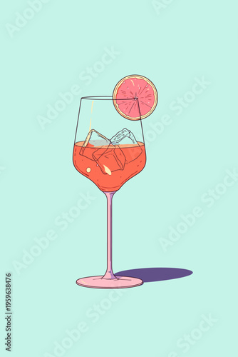 Stylized Aperol Spritz Glass Contour Outline
