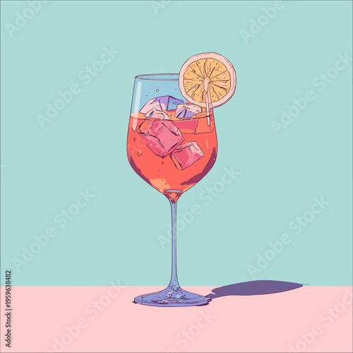 Stylized Aperol Spritz Glass Contour Outline