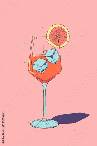 Stylized Aperol Spritz Glass Contour Outline