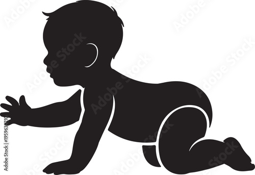 Crawling Baby Silhouette – Infant Moving Forward on Hands and Knees Vector Illustration