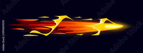 Cartoon game gun effect, magic power, wizard glow vfx light or magical ui animation. Vector red and yellow blaze with glowing sparks, isolated spell, fireball flash or light trail for fantasy games