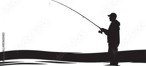 Silhouette of a man fishing alone by the water
