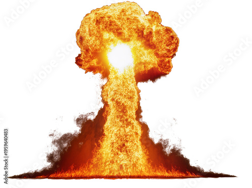 Cuadro en lienzo Powerful and destructive mushroom cloud explosion, featuring vibrant orange flam