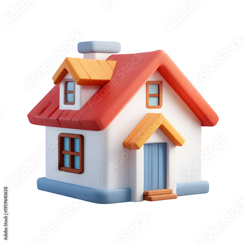 Charming cartoon house illustration in cheerful colors on transparent background