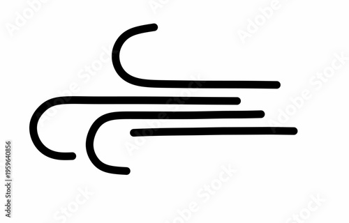 Simple black wind icon illustration on white background.