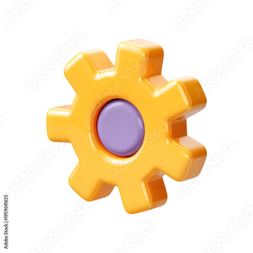 Glossy gear icon in vibrant colors, a 3D render on transparent background