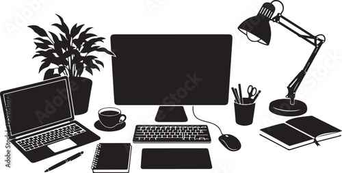 Modern home office workspace with technology and accessories